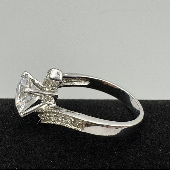Swirl Ring Size 7.75 | 18KGP CZ & Real Diamond Chips | Silver Tone - Picture 2 of 7